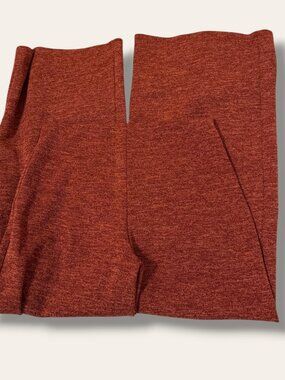 Zara Pants Womens M Wide Leg Knit Pull On High Waist Flared RED With Pockets